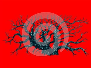 Big dead tree on red background