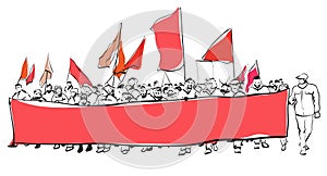 Big demonstration with flags and plakats.