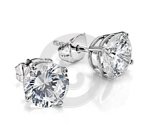 Big Diamond Earrings on White Background