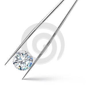 Big Diamond on White Background in Tweezers