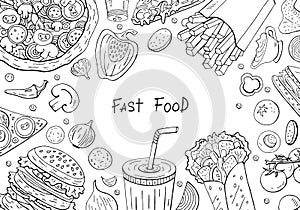 Big different black and white  fast food collection with space for text