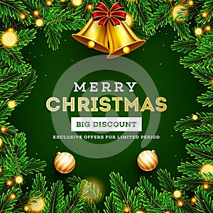 Big discount offer for Merry Christmas Sale poster or template design.