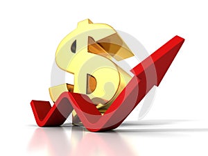 Big Dollar Currency Symbol With Rising Up Growing Arrow