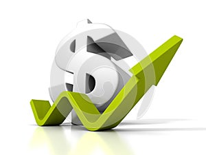 Big Dollar Currency Symbol With Rising Up Growing Arrow