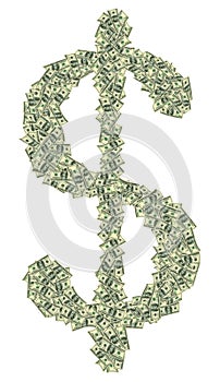 Big dollar sign made of dollars as a symbol of profit