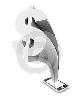 Big dollar sign from touchscreen smartphone