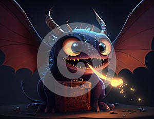 Big Dragon Fly Spits Fireballs: Angry Cute Cartoon Illustration