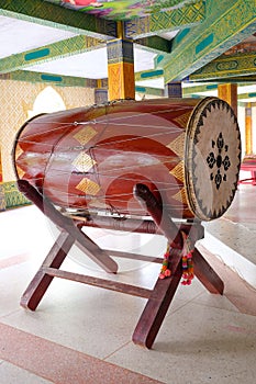 Big drum in a Buddhist temple used for telling midday meal