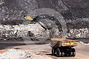 Big dump truck is mining machinery, or mining equipment to trans