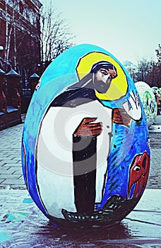 Big Easter egg. Jesus Christ painted