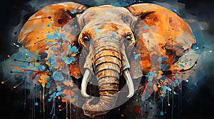 Big Elephant Head Colorful Watercolor Oil Painting Floral Design Abstract Art Background