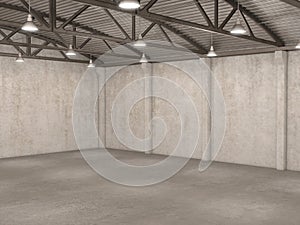 Big empty warehouse lighting,