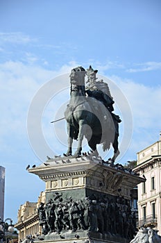 Big equestrian statue of Vittorio Emanuele II in Milan city, Ita