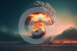 Big explosion with smoke and fire in the sky. 3d illustration