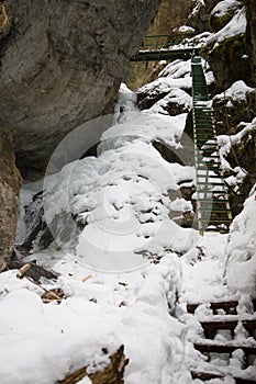 Big Falcon ravine in Slovak Paradise National park in winter, Slovakia