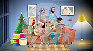 Big Family Christmas Party Cartoon Vector Concept