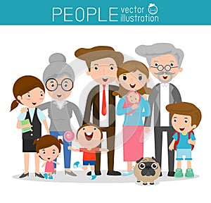 Big family,family and children ,family and kids, family life, set of Happy family, family, mother, father, girl, boy, Illustration