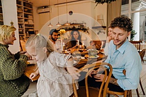 Big family having traditional Christmas dinner