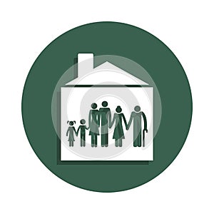 big family in house icon in badge style. One of family collection icon can be used for UI, UX