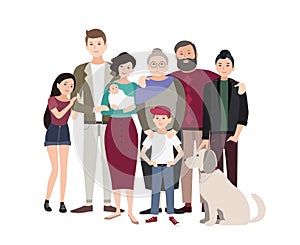 Big family portrait. Happy people with relatives. Colorful flat illustration. photo