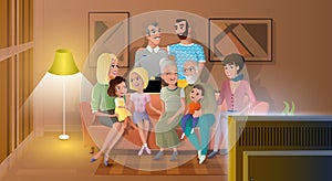 Big Family Spending Evening Time Together Vector