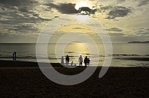 Big family tourist with scintillation morning light scene