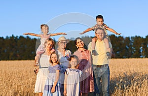 Big family in wheat field