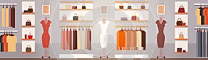 Big Fashion Shop Super Market Female Clothes Shopping Mall Interior Banner With Copy Space