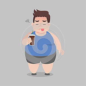 Big Fat Man drinking black coffee for slender body, ice america no, no sugar