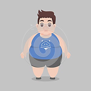 Big Fat Man worry wearing blue pig shirt