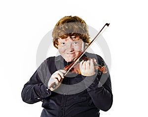 Big fat red-haired boy with small violin