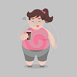 Big Fat woman drinking black coffee for slender body