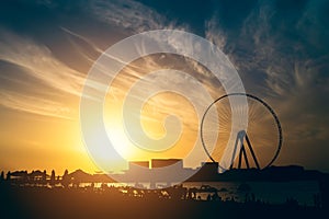 Big Ferris Wheel in Dubai Marina at sunset, United Arab Emirates