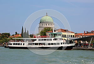 Big ferry boat called Vaporetto in Italy near a Venice