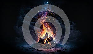 big fire burning at night