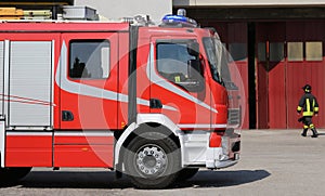 big fire engine truck during a fire drill
