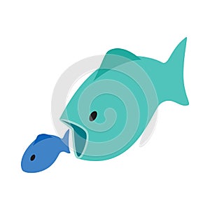 Big fish eats little fish icon, isometric 3d style