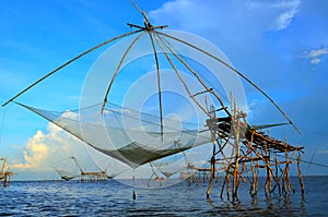 The big Fish lift nets in lake