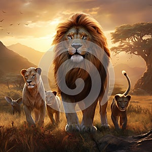 Ai Generated illustration Wildlife Concept of Big five game