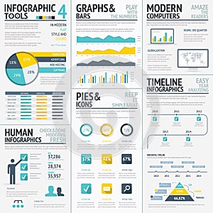 Big flat colored infographic elements vector set