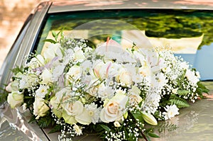 Big flower bouquet on bonnet