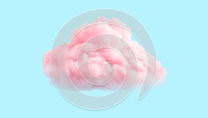 Big fluffy pink cloud isolated on blue background.