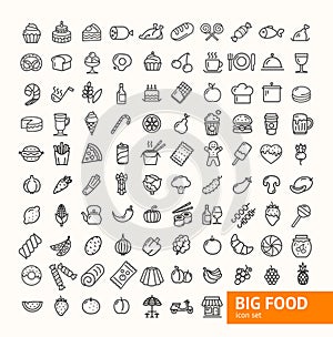Big Food Black Thin Line Icon Set. Vector