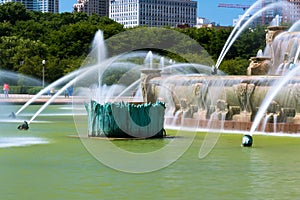 Big fountain in Chicago Downtown in a summer
