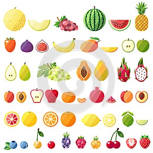 Big fruit vector icons set. Modern flat design. Isolated objects.