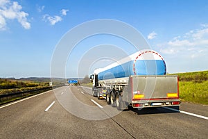 Big fuel gas tankeri truck on highway