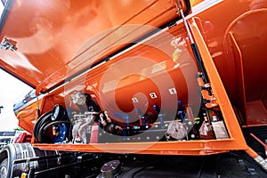 Big fuel tanker truck on the blue sky background