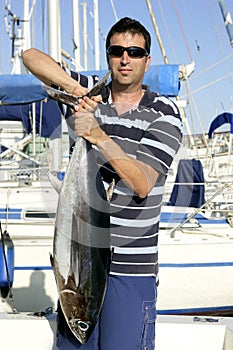 Big game fisherman with saltwater tuna