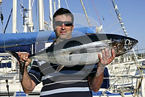 Big game fisherman with saltwater tuna