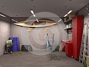 Big garage interior, 3d illustration